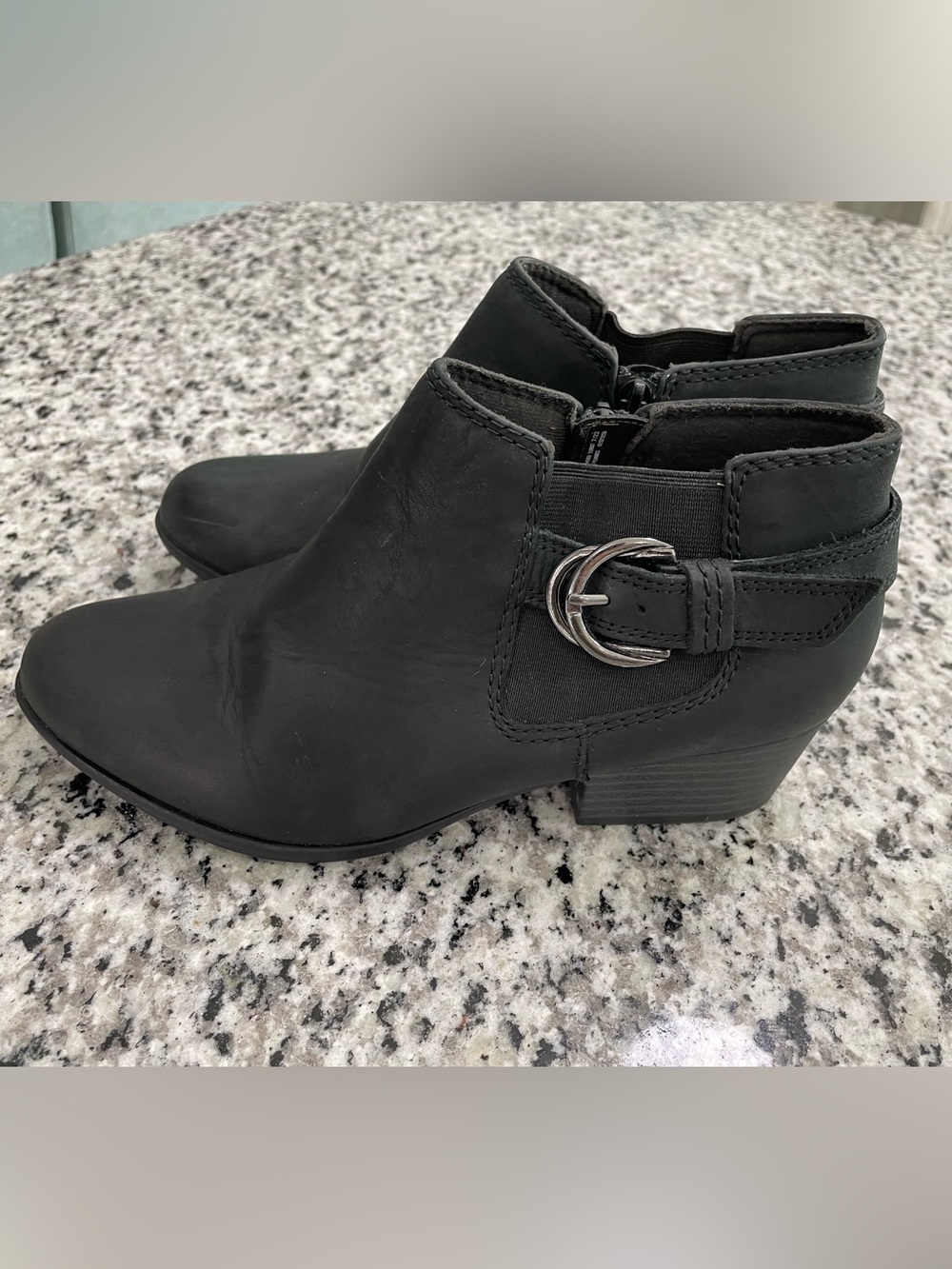 Clarks Black Leather Women's Ankle Booties with Side Zip
